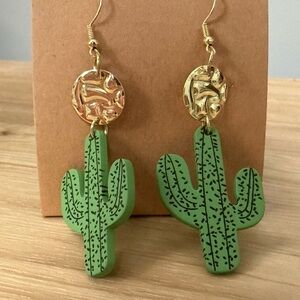 Cactus Dangle Earrings with Gold Detail